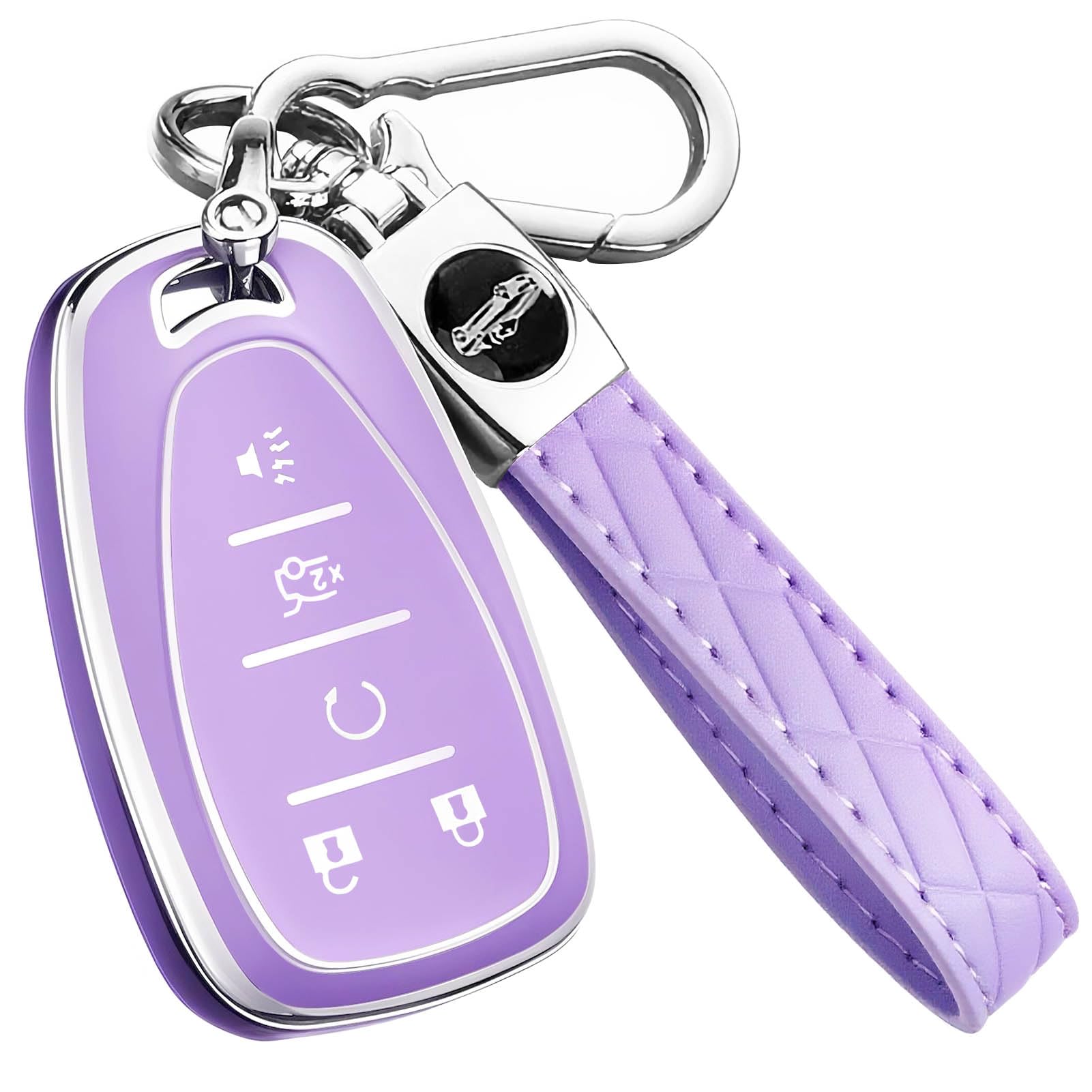 Photo 1 of AAWQVRG Key Fob Cover for Chevy - Premium Soft TPU Shell Full Protection Case with Keychain, Fits Equinox Malibu Traverse Cruze Blazer Camaro Trailblazer Spark Sonic Volt Bolt Trax, Purple 5-Button