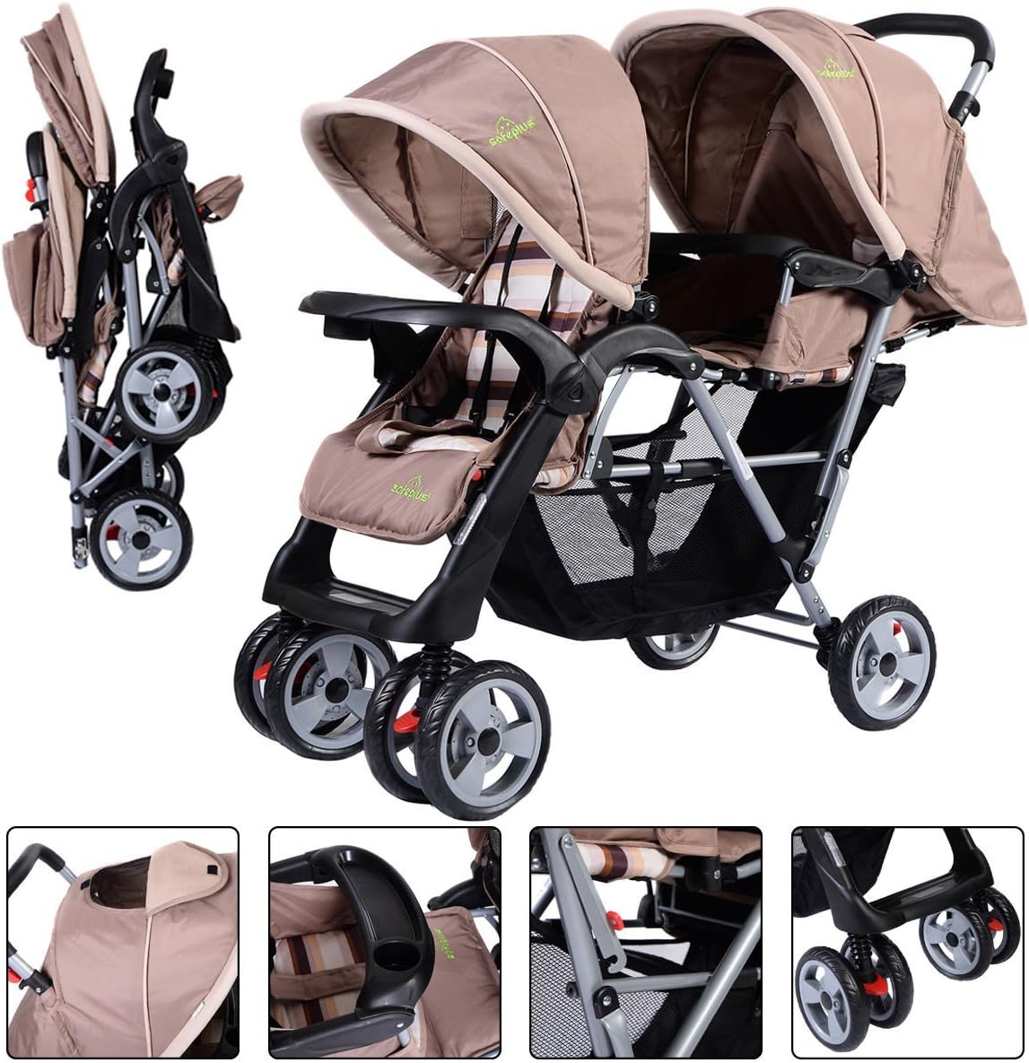 Foldable Twin Baby Double Stroller Kids Jogger Travel Infant Pushchair Gray
