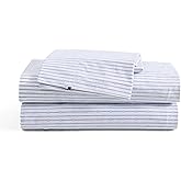 Tommy Hilfiger - Sheet Set, Cotton Percale Bedding with Matching Pillowcases, Crisp & Cool, Premium Quality Home Essentials (Monogram Stripe Blue, Queen)