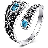 VONALA 925 Sterling Silver Skull Butterfly Dragonfly Ring for Women Vintage Celtic Moss Agate Ring Turquoise Gothic Jewelry Spoon Open Ring