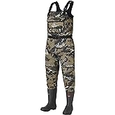 BASSDASH Bare Camo Neoprene Chest Fishing Hunting Waders for Men with 600 Grams Insulated Rubber Bootfoot
