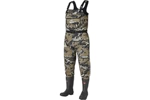 BASSDASH Bare Camo Neoprene Chest Fishing Hunting Waders for Men with 600 Grams Insulated Rubber Bootfoot