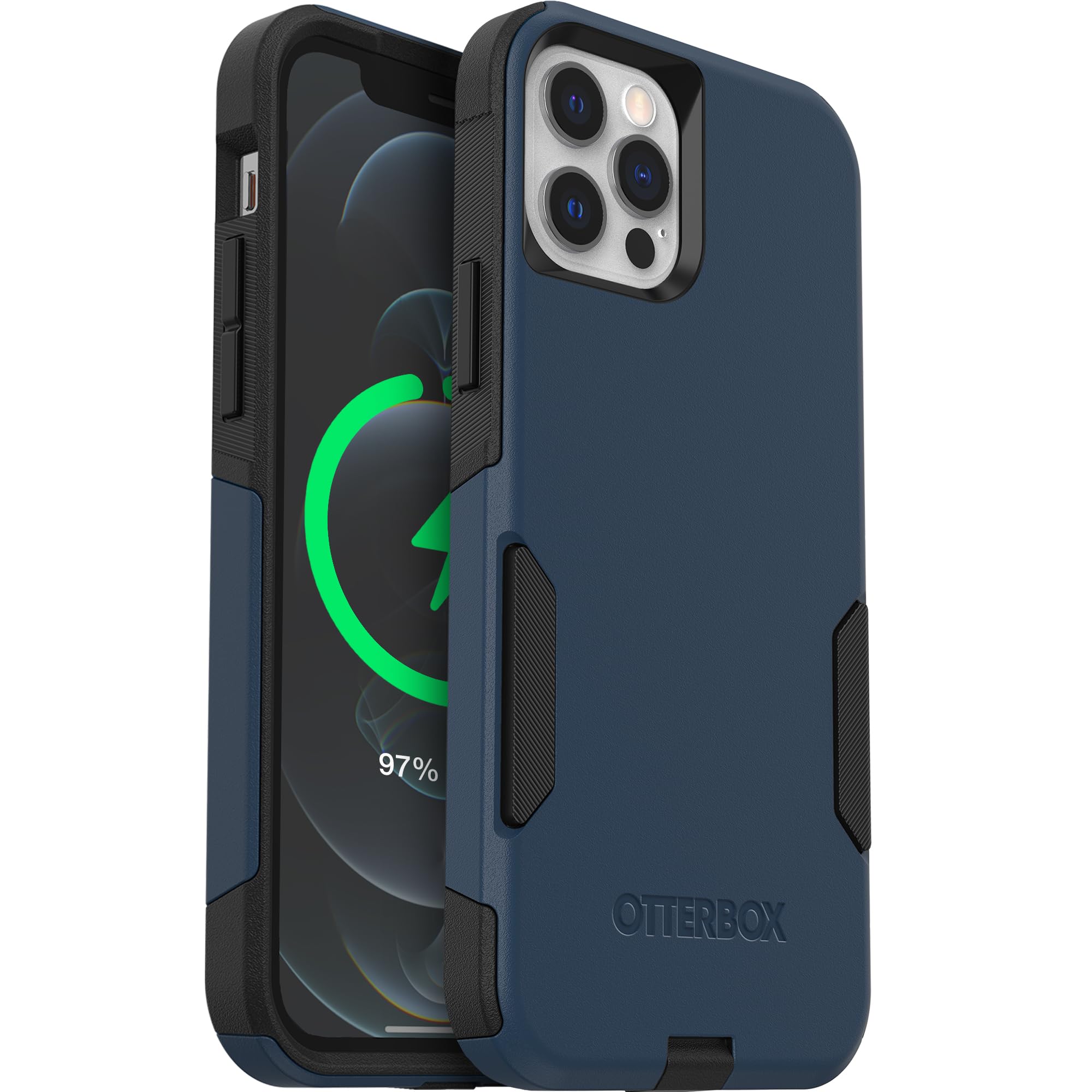 OtterBox iPhone 12 and iPhone 12 Pro (Only) – Commuter Series Case – Thin, Dual-Layer, Pocket-Friendly, Port Cover – Blue/Black Image