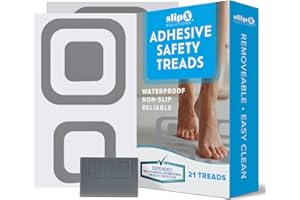 SlipX Solutions Square Adhesive Anti-Slip Safety Treads, Reliable Grip for Bathtubs, Showers, Stairs & More, Power Grip Floor Grips (21 Count, Gray) Design Your Own Pattern