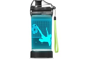YuanDian Soccer Gifts, Light Up Kids Water Bottle with 3D Soccer Illusion Lamp- 14 OZ Tritan BPA Free - Cool Drinking Cups Gift for School Kids Boy Child Sport Lovers