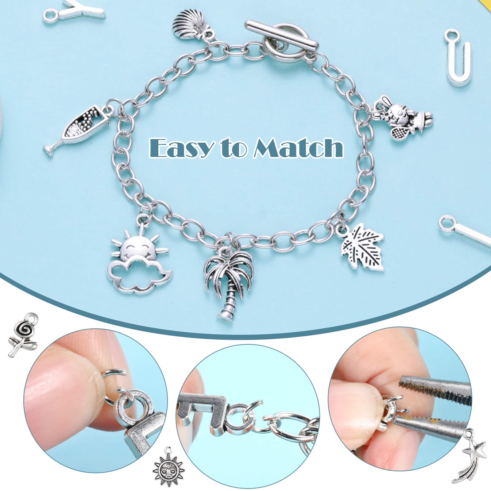 Highergo Highergo 469 Pcs Bangles Bracelet Making Kit Link Chain Bracelet Charms with OT Toggle Clasp DIY