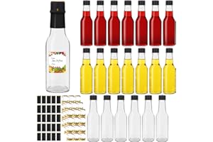 BIGIVACA 5oz Hot Sauce Bottles - 25 Pack Glass Woozy Bottles with Shrink Capsules- Small Wine Bottles with Leak-Proof Caps fo