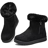 BENPAO Women's Winter Snow Boots - Fuzzy Mini Short Suede Ankle Booties with Zipper