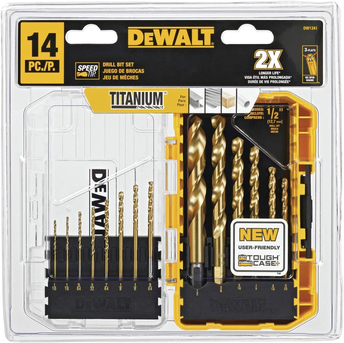 DEWALT DW1341 14-Piece Titanium Speed Tip Drill Bit Set - Jobber Drill Bits - 