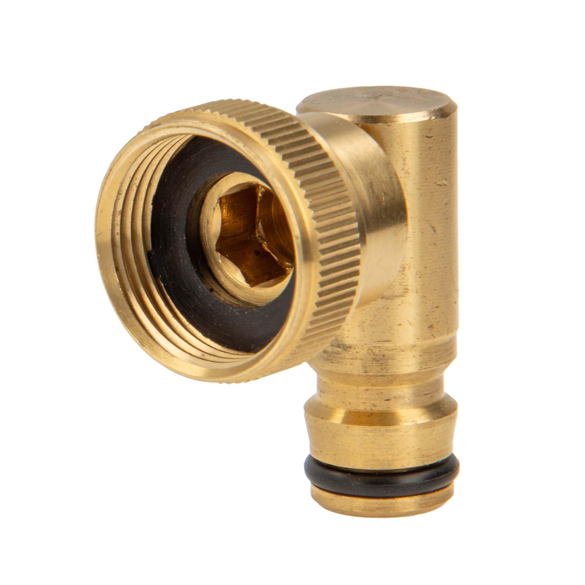 tecuro Angled tap connector with plug-in coupling and 3/4 internal thread, MS blank