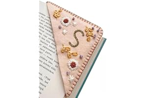 MOTEERLLU Personalized Hand Embroidered Corner Bookmark,Felt Triangle Page Stitched Handmade Bookmark,Unique Cute Flower Letter Embroidery Bookmarks Accessories for Book Lovers