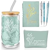 Funnymoom 6 Pcs Valentines Employee Appreciation Gift Set for Women Thank You Gift May You Be Proud 17oz Aesthetic Glass Tumbler Makeup Bag Journal Ballpoint for Employee Coworker Team Volunteer