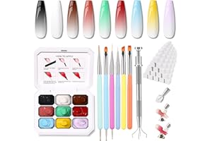 Karroy Christmas Gel Polish, 9 Colors Ombre Patting Gel Nail Polish Palette 100 Sponges 6 Brushes 1Grabber, Blending Color Gradient Painting Nails Art, No Wipe, UV/LED Cured (Set 03)