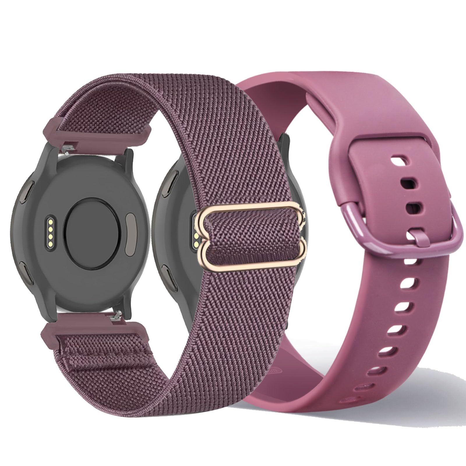 TUCOMO 2 Pack Stretchy Nylon & Silicone Watch Bands Compatible with Garmin Venu 2S/Venu 3S/Vivoactive 4S/Vivomove 3S, 18mm Loop Elastic Straps for Garmin Forerunner 255S/Forerunner 265S Women Men