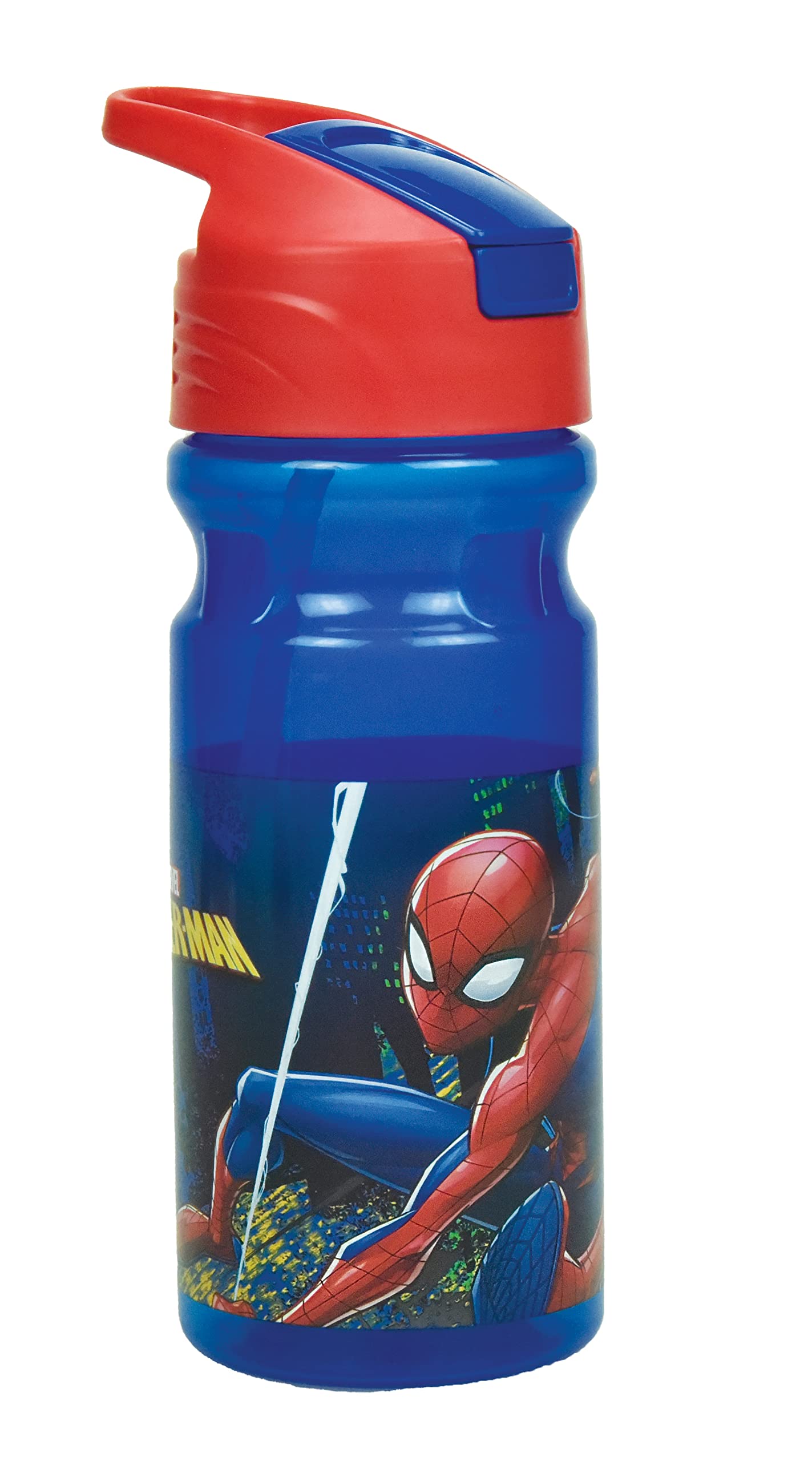 GIOVAS Spiderman Characters Pop Up Water Bottle Drink Bottle Flask School Lunch Kids Childrens 550ml, Multicolours