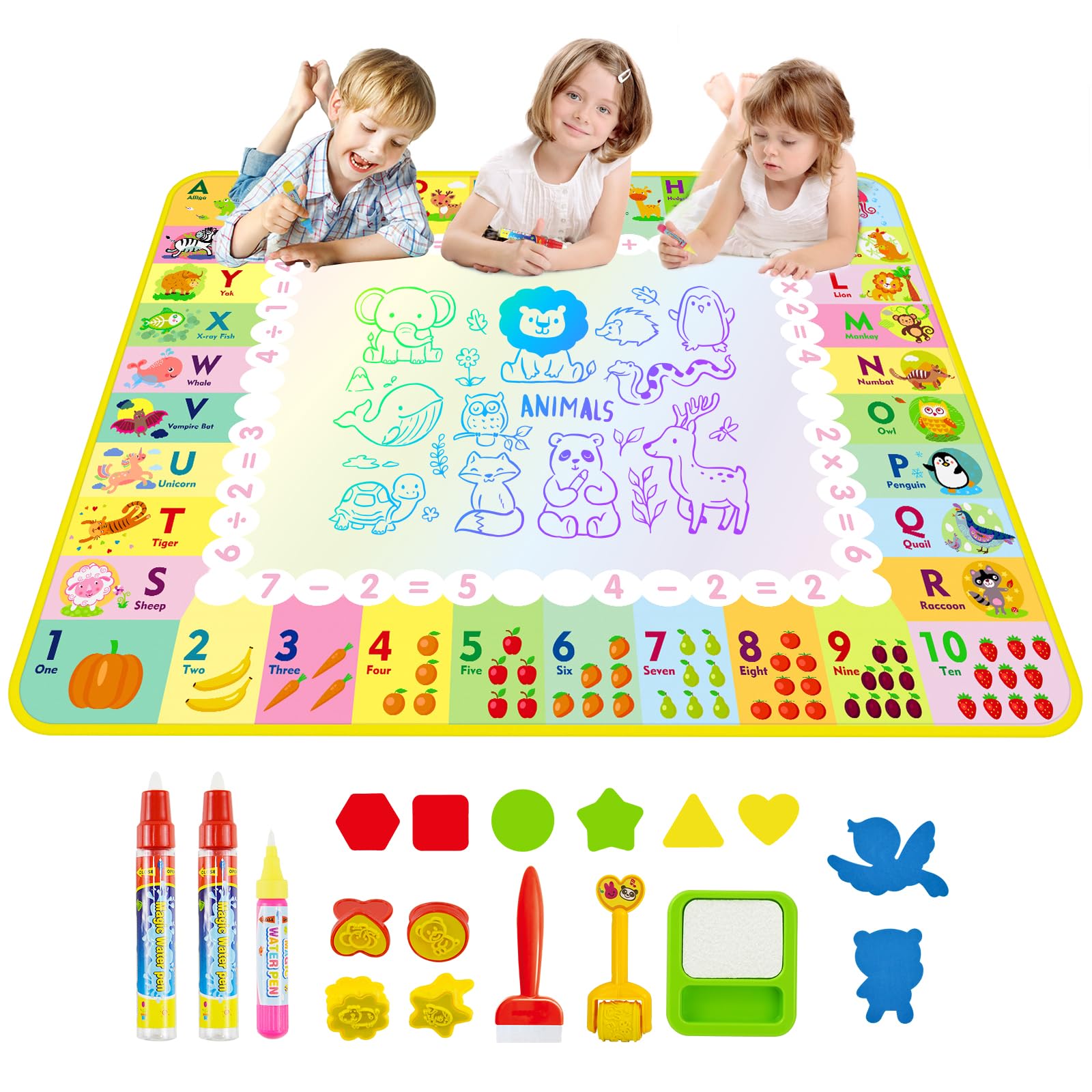 raigya Kids Toys Gifts for 1-4 Year Old Boys Girls, 120 x 90cm Magic Water Drawing Mat with 4 Magic Pens & 1 Storage Bag, Toys for Infant Kids Birthday Gifts Present Early Education