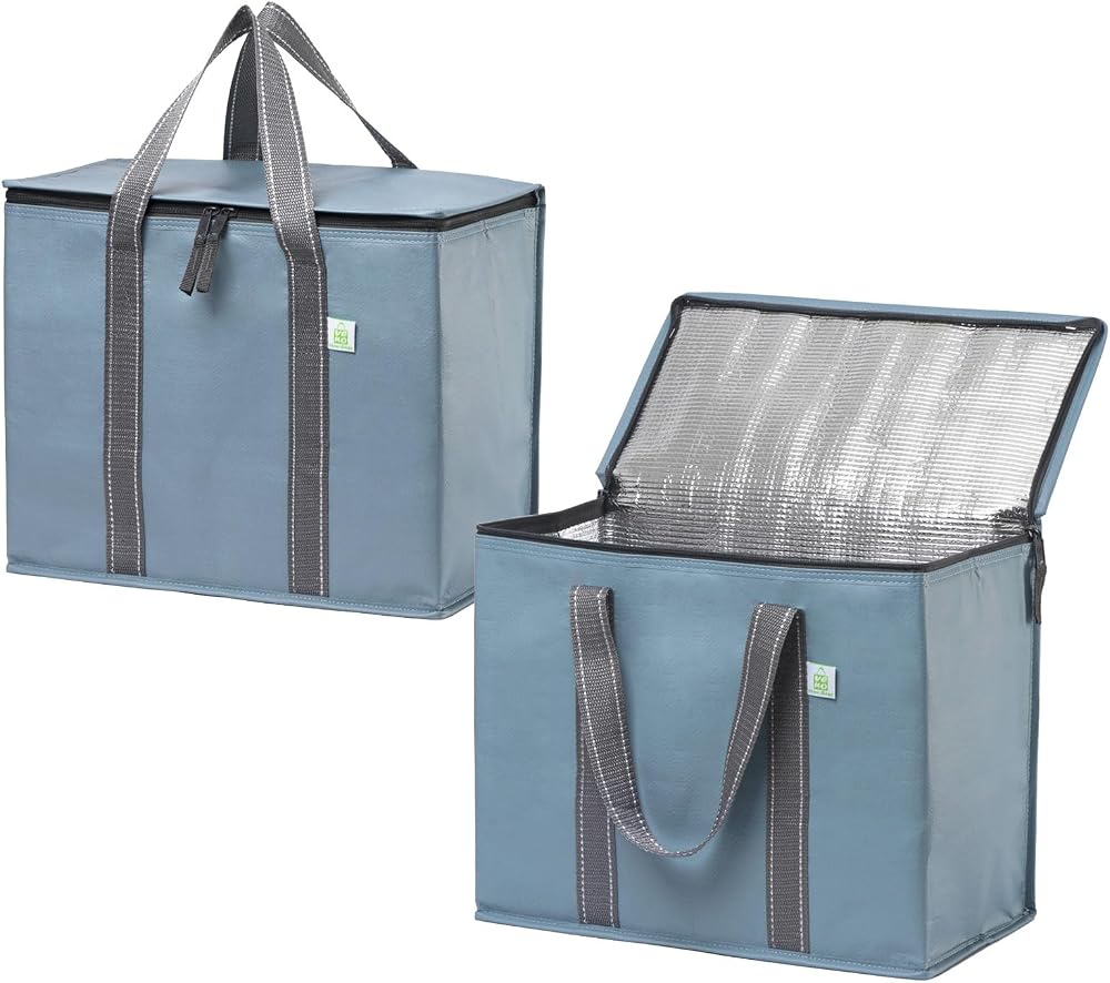 VENO 2 Pack Large Insulated Reusable Grocery Bag with Hard Bottom