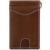 ROGUE WALLET Genuine Leather Minimalist Wallets - RFID Blocking with Money Clip - Interior & Exterior Card Pockets & More - Gift for Men (Brown)