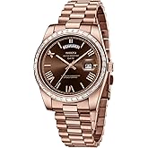 NIBOSI Men's Watches Analog Quartz Diamond Bezel Stainless Steel Dial Rose Gold Silver Watches for Men Waterproof Business Classic Dress Wrist Watch with Day Date