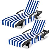 Ruikyhom Lounge Chair Towel Cover, Beach Chair Covers (Pack of 2), Chaise Lounge Cover with 3 Pockets for Pool Beach Garden Courtyard Outdoor Trips, 85 x30 in, Striped Dark Blue