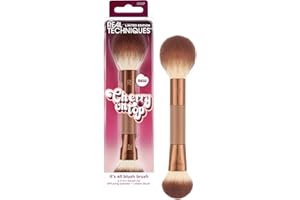 Real Techniques Cherry On Top It’s All Blush Brush, Dual-Ended & Multipurpose Makeup Brush for, Powder, Liquid & Cream Blush, Synthetic Bristles, Vegan & Cruelty-Free Face Brush, 1 Count