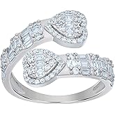 Jewels By Lux Sterling Silver Womens Baguette Round Cubic-Zirconia Heart Bypass Fashion Bridal Anniversary Wedding Engagement Band Ring