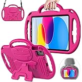 AVAWO Kids Case for iPad (A16) 11th Generation 11 Inch 2025 & iPad 10th Generation 10.9" 2022, iPad Air (M3/M2) 2025/2024 Shockproof Rugged Protective with Shoulder Strap/Handles/Kickstand Cover, Rose