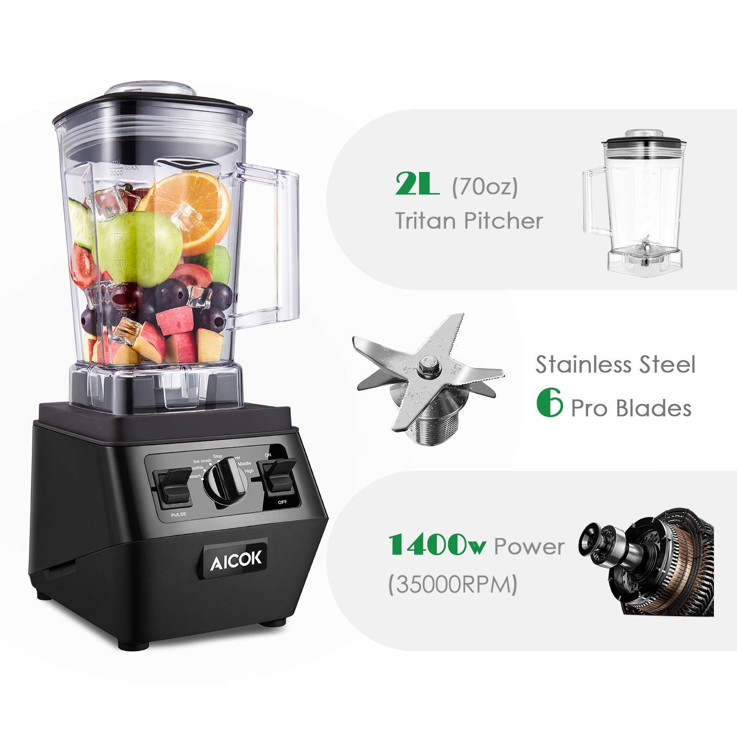 Aicok Smoothie Blender, Blender for Soup, High Speed Blender 30,000RPM