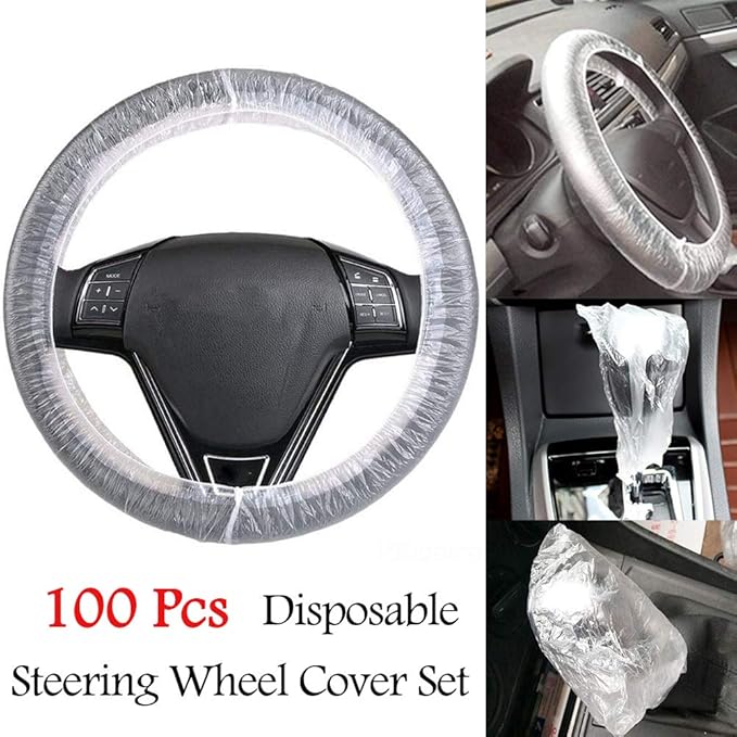 100Pcs Universal Disposable Steering Wheel Cover with Handbrake Cover