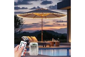 HOLITS Patio Umbrella Lights Cordless LED Market Table Umbrella Lights with Remote Control Battery Operated Waterproof Parasol String Lights, Fits 6-11 Feet Diameter Outdoor Umbrella Décor (Warm White)
