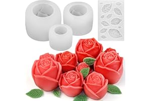 ZQYSING 4 Pack Rose Candle Molds with Leaf Mold, Set of Large + Medium + Small 3D Flower Silicone Molds for Candles Epoxy Resin Casting Wax Soap Clay Plaster Home Décor Handmade Gift