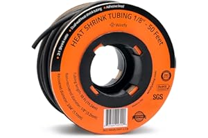 Wirefy 1/8" Heat Shrink Tubing - 3:1 Ratio - Adhesive Lined - a resistant Heat Shrink - Black - 50 Feet Roll
