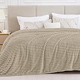 BEDELITE King Size Blanket for Bed, 300GSM Soft & Warm Fleece Blanket, Decorative and Giftable Striped Linen Blankets for Women, Men, 108"x90"