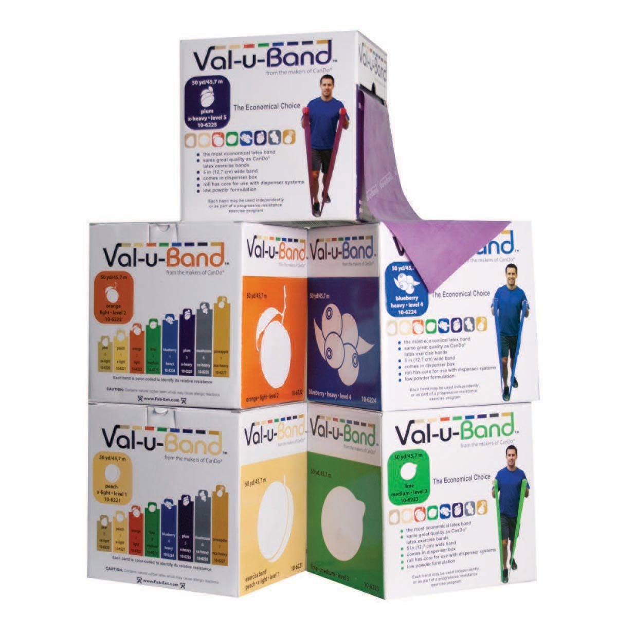 CanDo Val-u-Band Resistance band / training band / gymnastics band - SET of 5, 45 m each (very very light - strong) - alternative to dumbbells