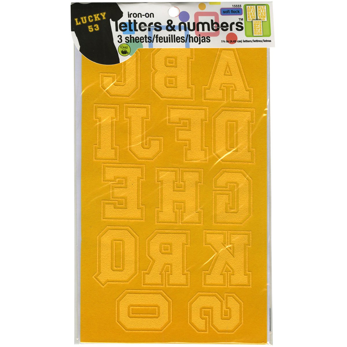 Dritz Fabric Soft Flock Iron-On Letters and Numbers 1.75-inch Collegiate-Gold