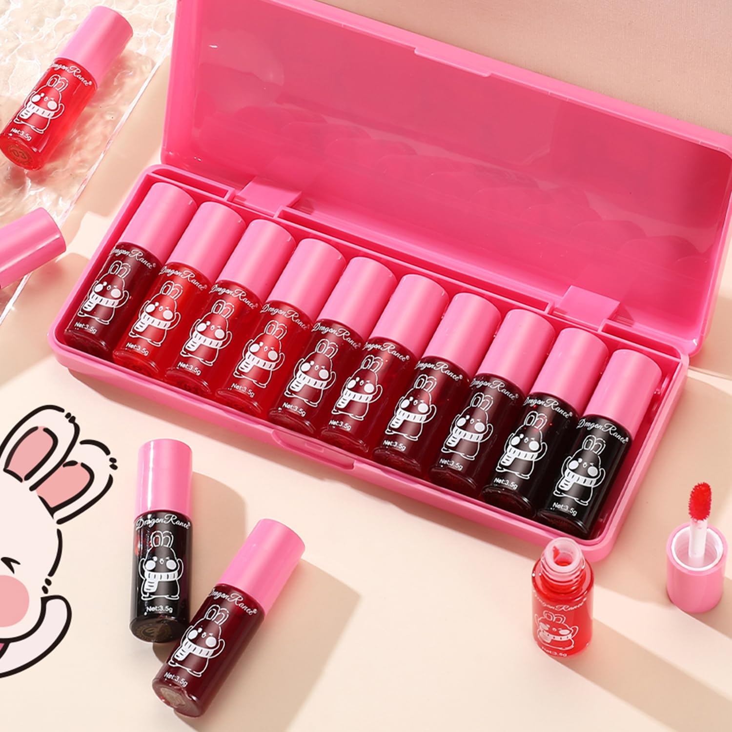 Eakroo 10 Colors Lip Tint Stain Set, Korean Lip Gloss Watery Lip Stain Moisturizing Mini Liquid Lipstick Set, Blush for Cheeks, Lipstick for Women, Non-Stick Cup, Long-Lasting, Vivid Color (Set B)