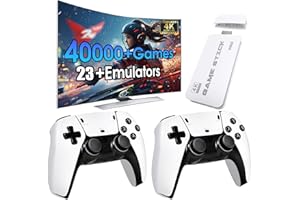 TEFELE 2025New Wireless Retro Game Console,40000+Games and 23 Emulators，Plug and Play 4K HD HDMI TV Game Stick，with Dual 2.4G Wireless Controllers(128G) White