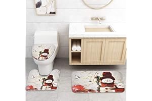 Alishomtll Christmas Bathroom Rugs Sets 3 Piece with Non-Slip Rug, Toilet Lid Cover and Bath Mat, Xmas Snowman Bathroom Rugs and Mats Sets, White Bath Rugs for Bathroom Decoration