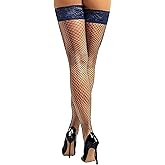Seam Back Fishnet Thigh High Stockings Silicone Lace Top Lingerie Stay Up Sheer Nylon Hosiery