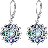 Lotus Earrings Sterling Silver Lotus Flower Dangle Drop Earrings Yoga Jewelry Gifts for Women