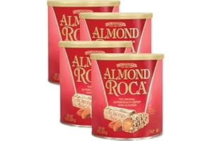 Brown & Haley Almond ROCA Canister, Individually Wrapped Chocolate Candy, Classic Buttercrunch Toffee with Almonds, 10 Ounces (Pack of 4)