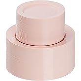 Goodluck 200PCS Disposable Pink Plastic Plates, Heavy Duty Disposable with 100 10.25 inch and 100 7.5 inch Dessert Plates for Party, Wedding, Baby Shower, Valentines