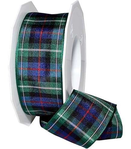 Vánoční kostkovaná stuha s drátkem od Ribbon Bazaar - šířka 2.5 palce, 10 yardů, červený okraj (Squire #001)