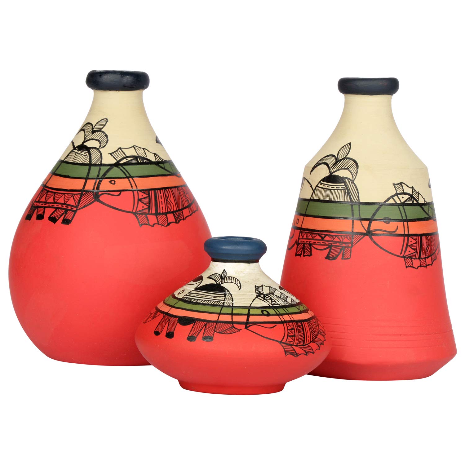 Buy Artysta Terracotta Handpainted Earthen Warli Vases for Home D cor/Flower Vases for Home D