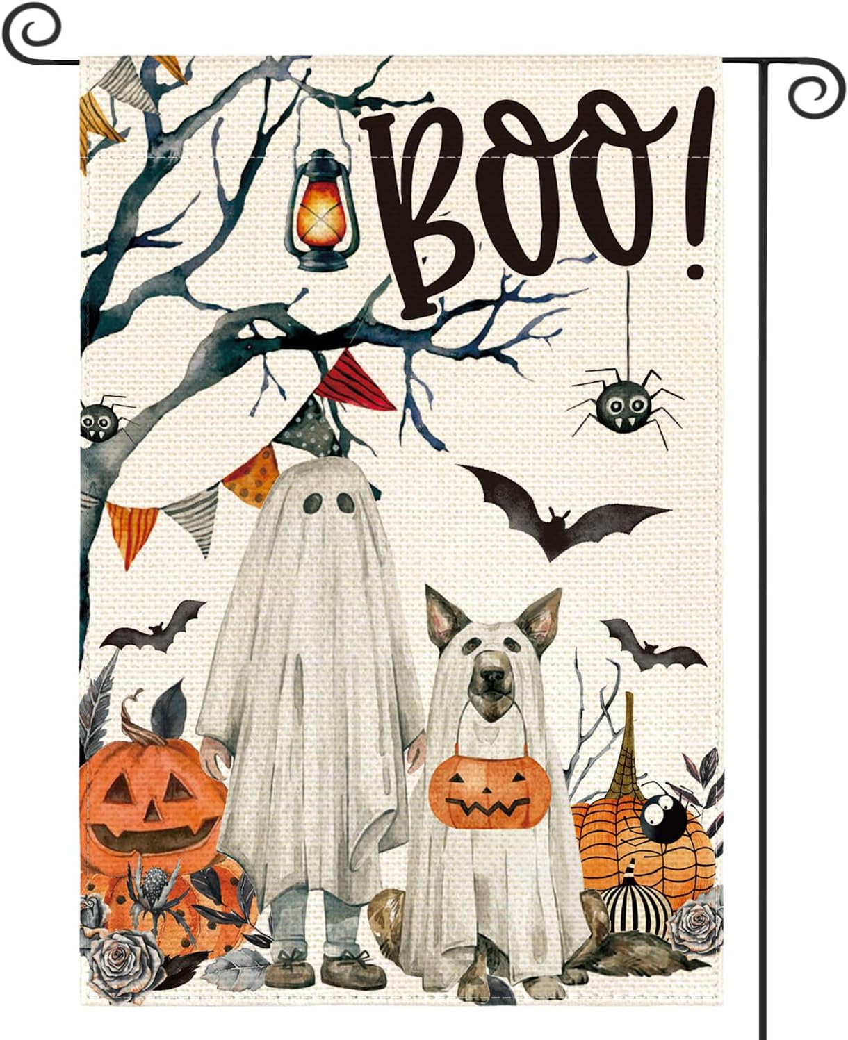 Flags - AVOIN colorlife Halloween Boo Garden Flag Ghost Dog Spooky 12x18 Inch Double Sided Outside, Burlap Welcome Holiday Yard Outdoor Decorative Flag, Black