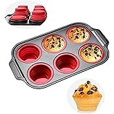 YiYeraio Silicone Muffin Pan, 6 Cups Muffin Pans for Baking with Metal Frame, Cupcake Pan, Egg Bite Molds, Muffin Tin Tray Easy to Pop Nonstick Non Toxic Bakeware for Oven