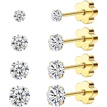 thumbnail interactive-video image 1 of Square Princess Cut Cz 14k Gold Plated 925 Sterling Silver Unisex Stud Screw Back Earrings 1 of 11