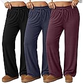 Neer 3 Pack Women's Plus Size Pants, Drawstring Wide Leg Lounge Pants with Pockets Casual Pajamas Comfy Loose Yoga Sweatpants