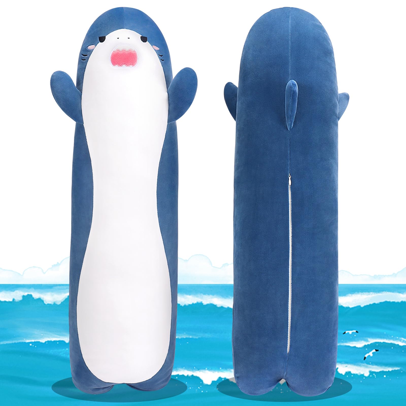 Photo 1 of Sprinqdawin Large Shark Plush,33.5" Cute Plushies Long Shark Stuffed Animal,Shark Plush Toys,Cuddly Sleeping Hugging Pillow, Soft Giant Body Pillow,Shark Plushy Gift for Kids Adults Birthday