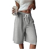 SHENHE Women's Wide Leg Sweat Shorts Drawstring Casual Lounge Sports Knee Length Bermuda Shorts